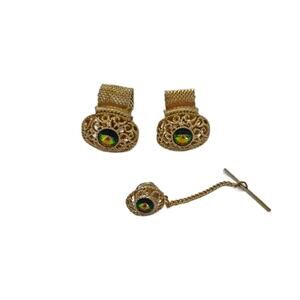 Vintage Mesh Cufflinks, Watermelon Volcano Rivoli Glass Cufflinks